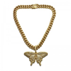 Moda Bling Blow Butterfly Colier Big Dimensiune strălucitoare Butterfly Pandantiv cu lanț cubanez